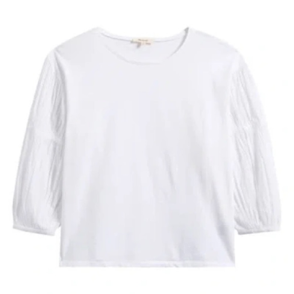 MADEWELL White Puff-Sleeve Drop-Shoulder Knit Top Size Large - Picture 4 of 4
